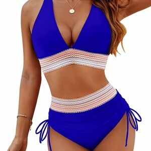 NWT Blooming Jelly. Blue V-Neck High-Waist Women's Two-Piece Swimset